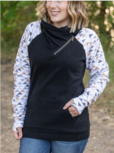 Zoey Zip Cowl- Black & Geometric