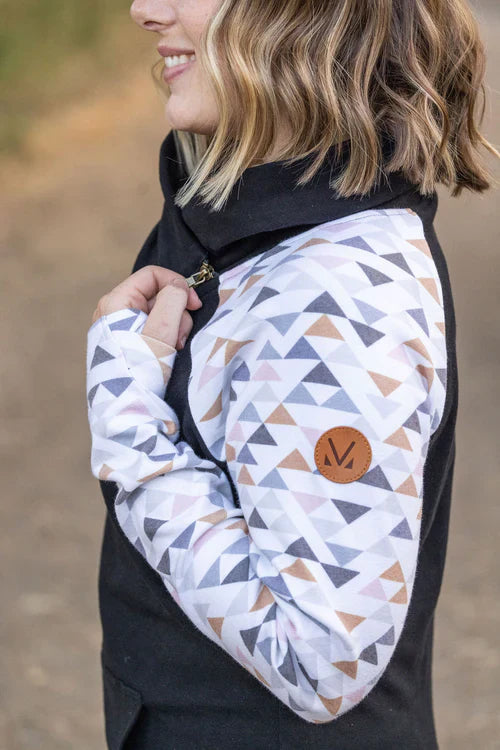 Zoey Zip Cowl- Black & Geometric
