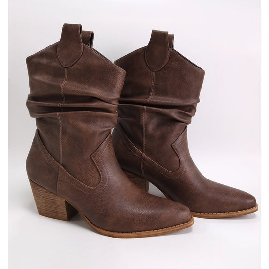 Brown Leather Wooden Heel Long Chelsea Boots