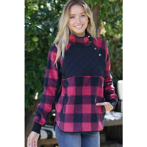 Red & Black Plaid Fleece Contrast Sherpa Pullover