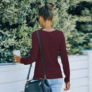 Burgundy Ruched Front Button Tee