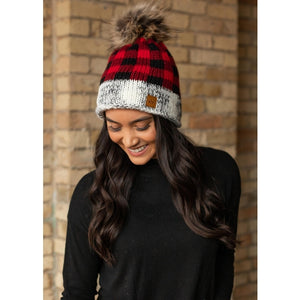 Cable Knit Fleece Lined Hat with Pom Detail